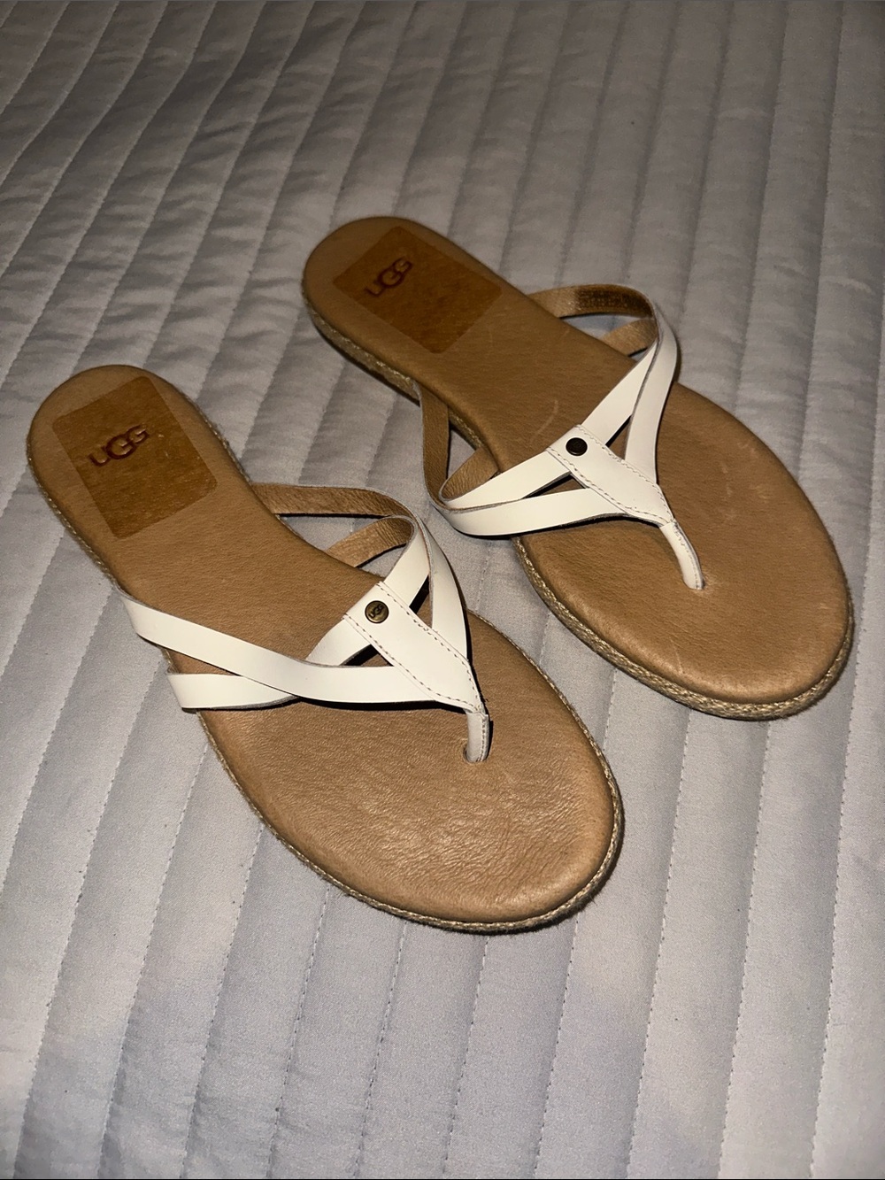 UGG Women’s White Leather Strappy Thong Sandals